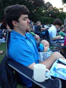 Baby and Greg, watching Amy Lavere play.
